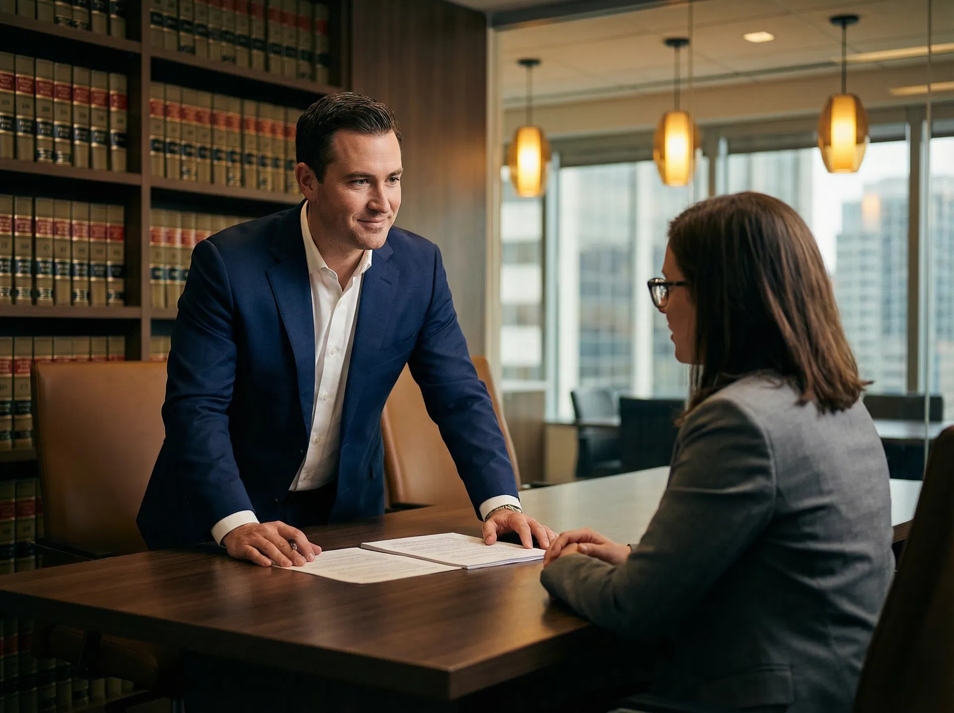 Attorney consulting with client