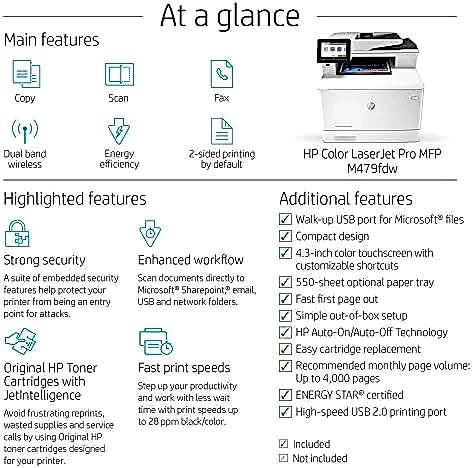 Color Laserjet Pro Impresora láser inalámbrica multifunción M479fdw (W1A80A) (renovada)