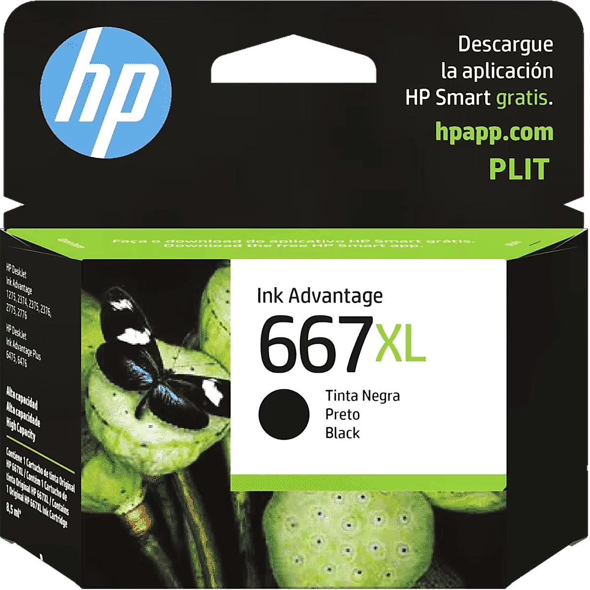 Cartucho de Tinta HP 667XL Negro 8.5ml Alto Rendimiento Ink Advantage Original