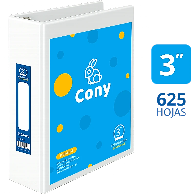 Carpeta Cony de 3 Pulgadas con Cover, Blanca