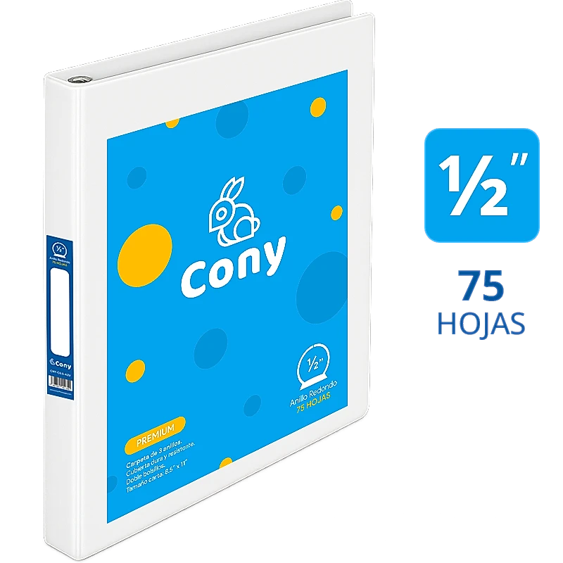 Carpeta Cony de 1/2" Pulgadas con Cover, Blanca