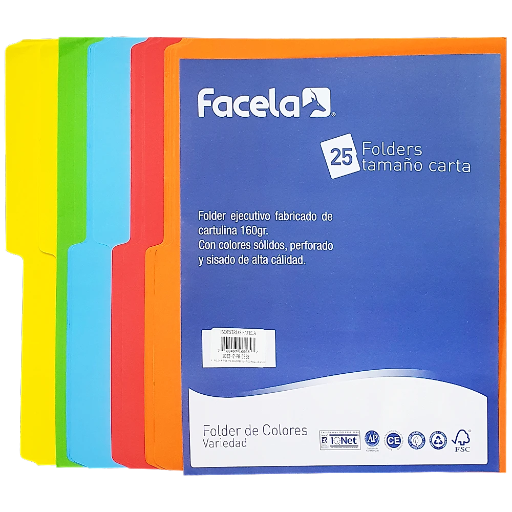 Folders de Colores Surtidos 8.5" x 11", 25 unidades
