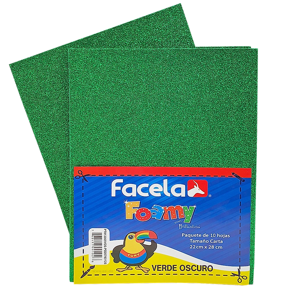 Foamy Escarchado 9" x 12", Color Verde, 10 Hojas