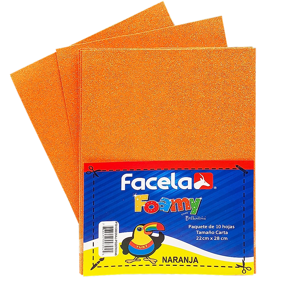 Foamy Escarchado 9" x 12", Color Naranja, 10 Hojas