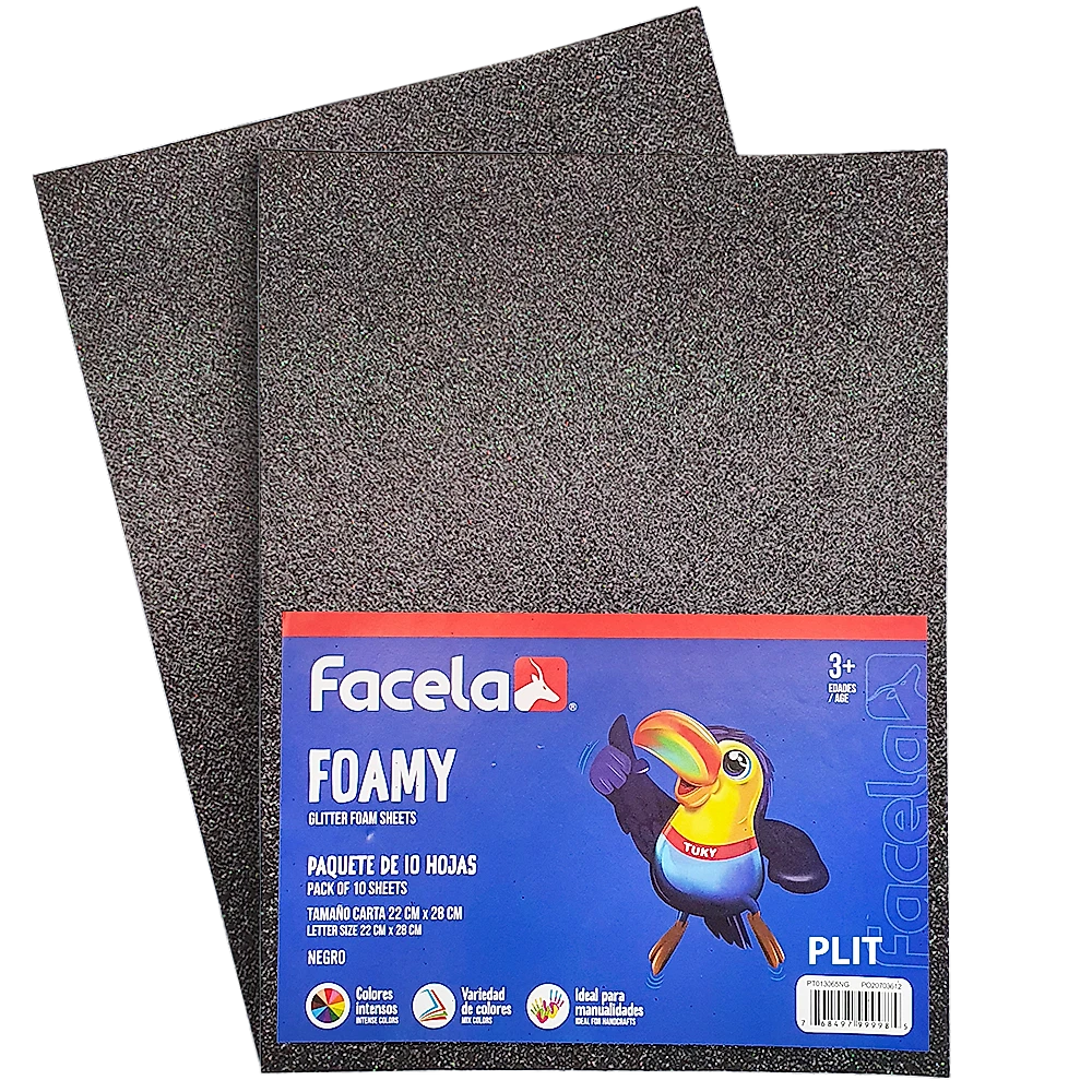 Foamy Escarchado con Brillo 9" x 12", Color Negro, 10 Hojas