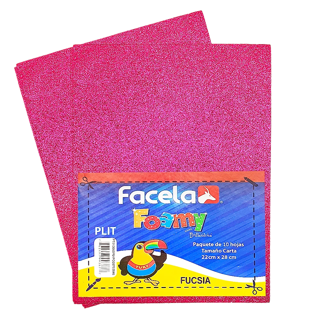 Foamy Escarchado con Brillo 9" x 12", Color Rosado Fucsia, 10 Hojas
