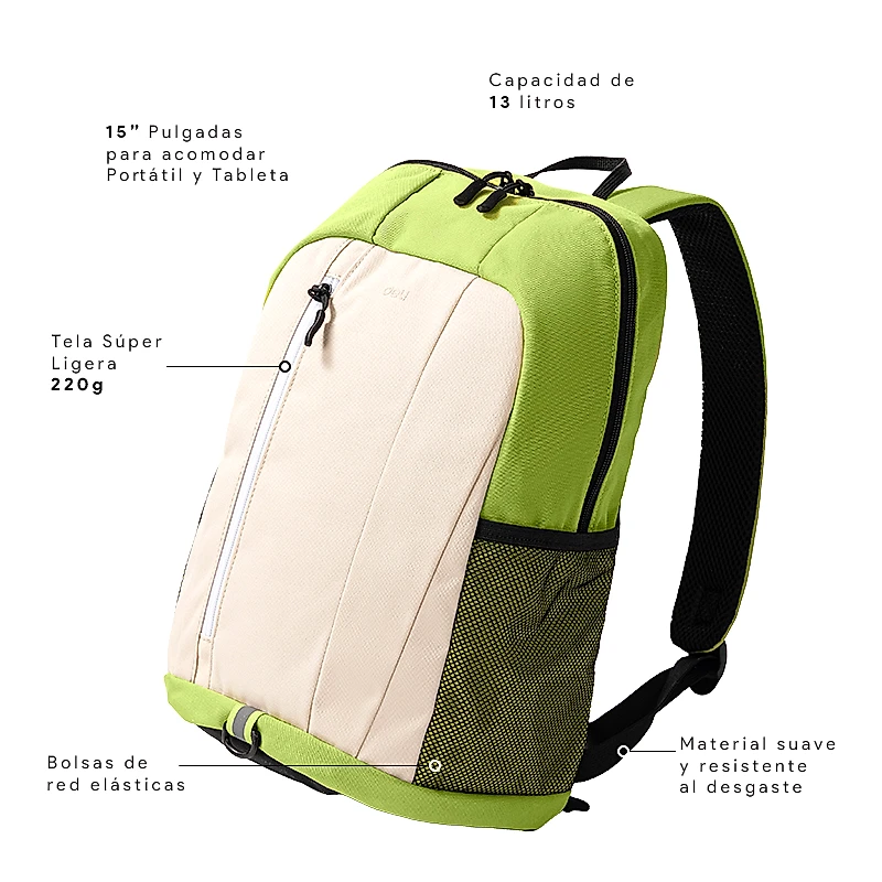 Mochila de Viaje 15" Estilo Minimalista, Verde