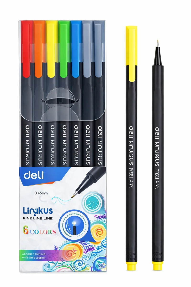 Set de Marcadores Punta Fina tipo Felpa 0.45 mm – Deli Linkus Fine Liner, 6 Colores