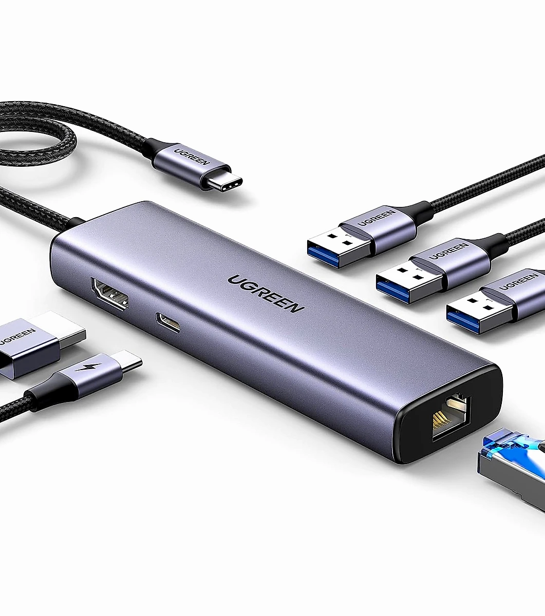 Revodok 6 in 1 USB C Hub Gigabit Ethernet Adapter with 4K HDMI, 100W PD Charging, USB A Data Ports