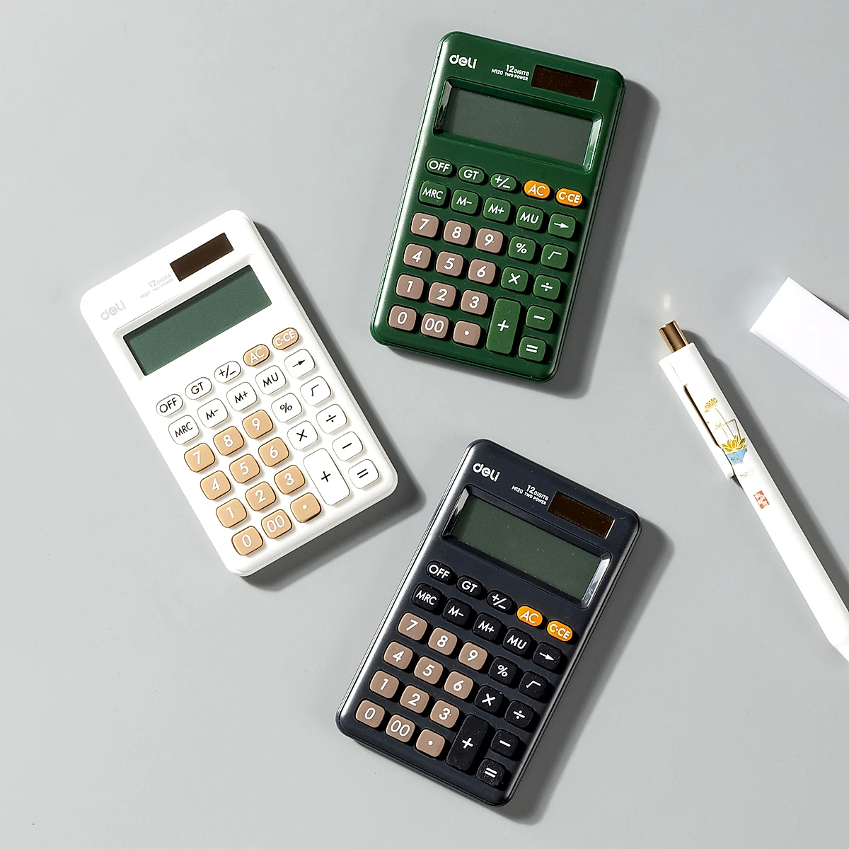 Calculadora de Bolsillo Deli de 12 Dígitos, Blanca