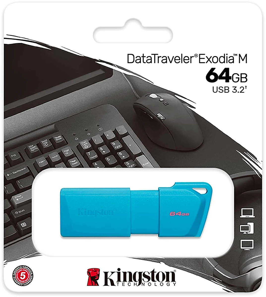 Memoria USB 3.2 de 64GB Kingston DataTraveler Exodia M, Azul Turquesa
