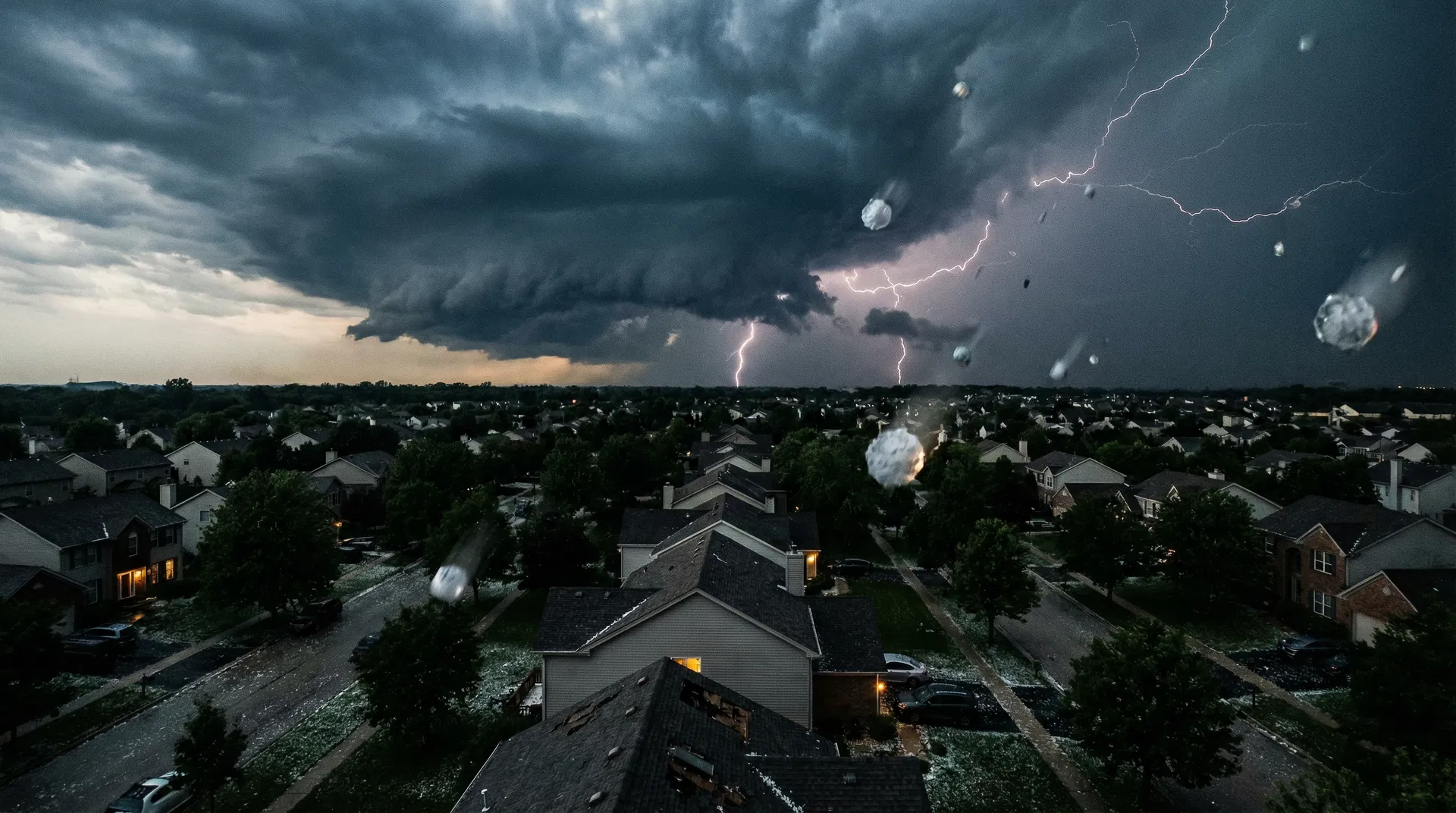 Severe hailstorm over Northern Illinois neighborhood