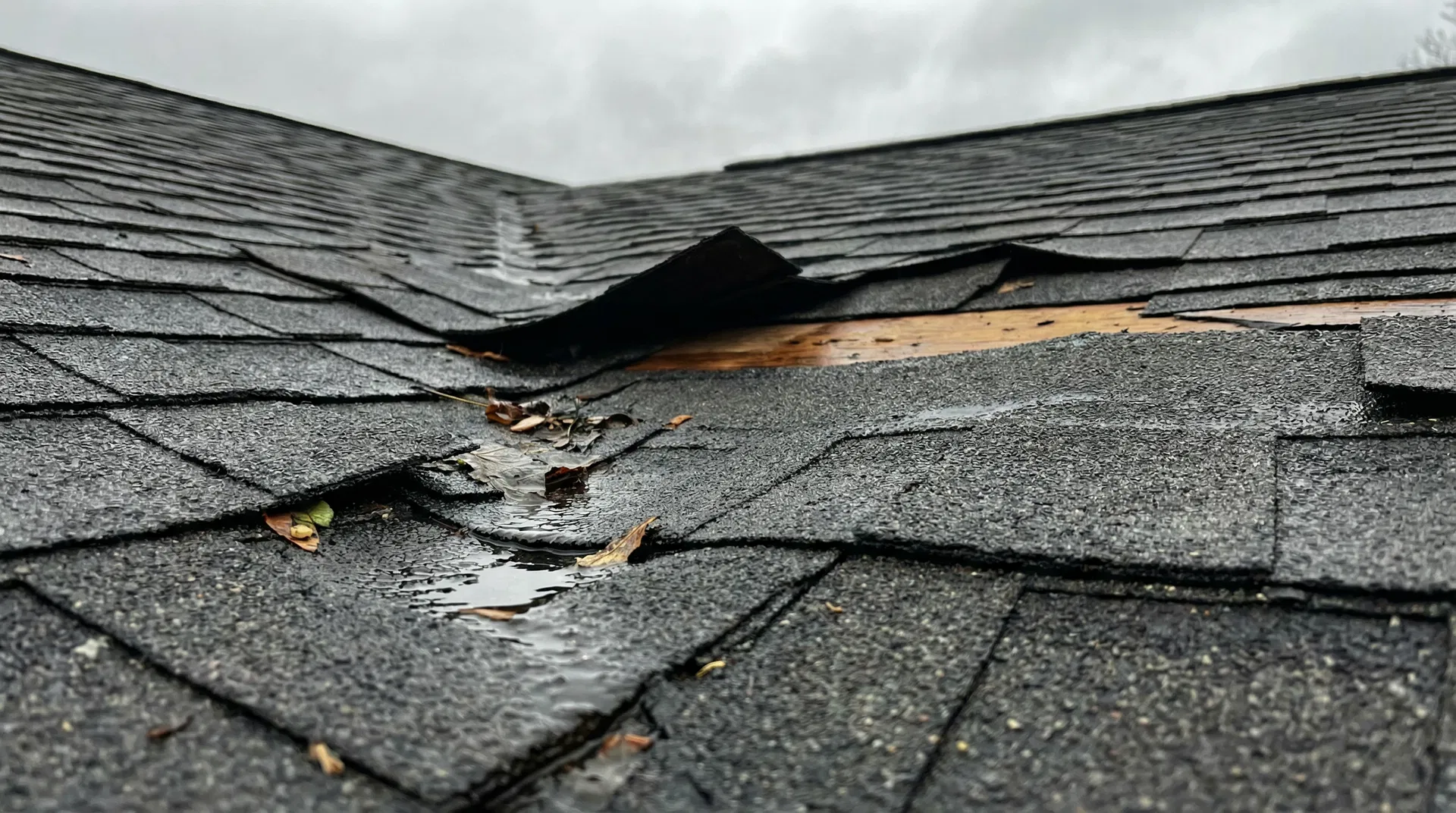 Storm damage on a residential roof