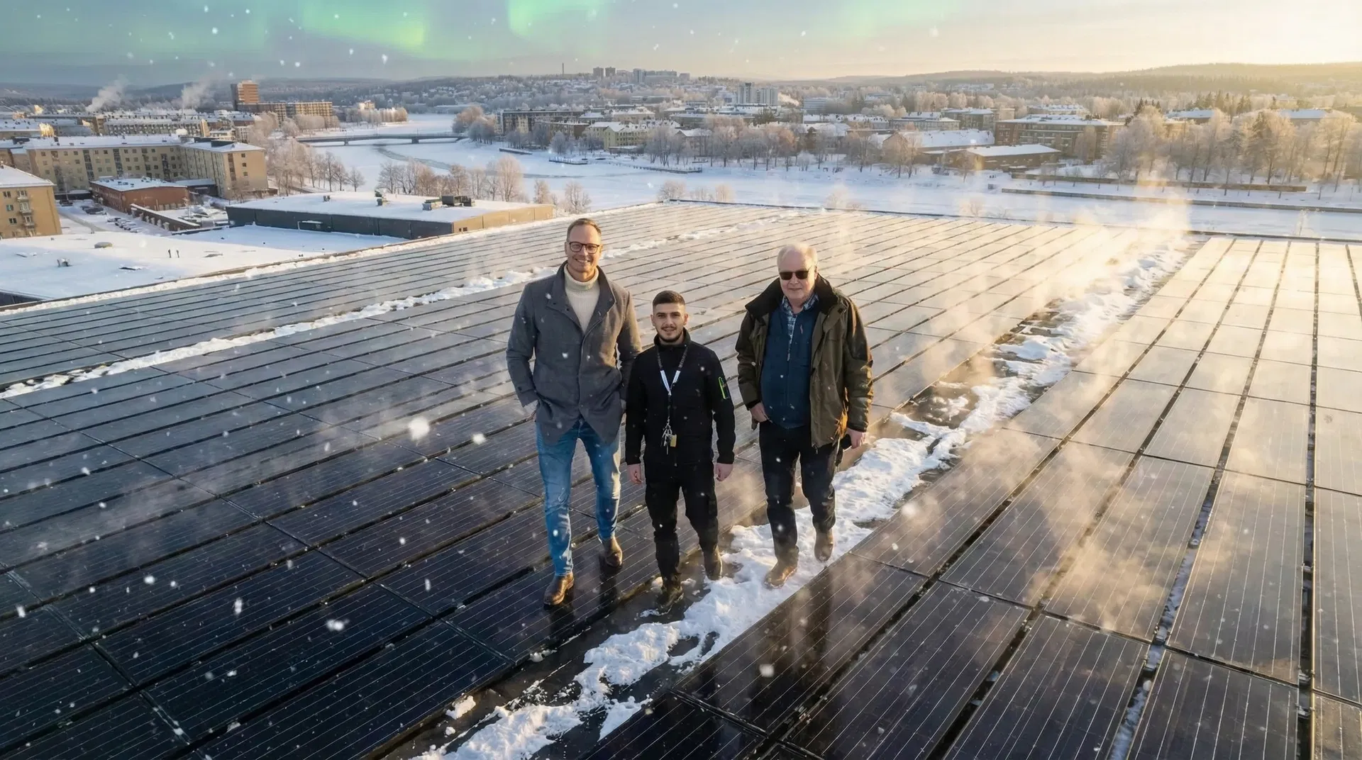 Solpulsens grundare på industritak med aktiv snösmältning