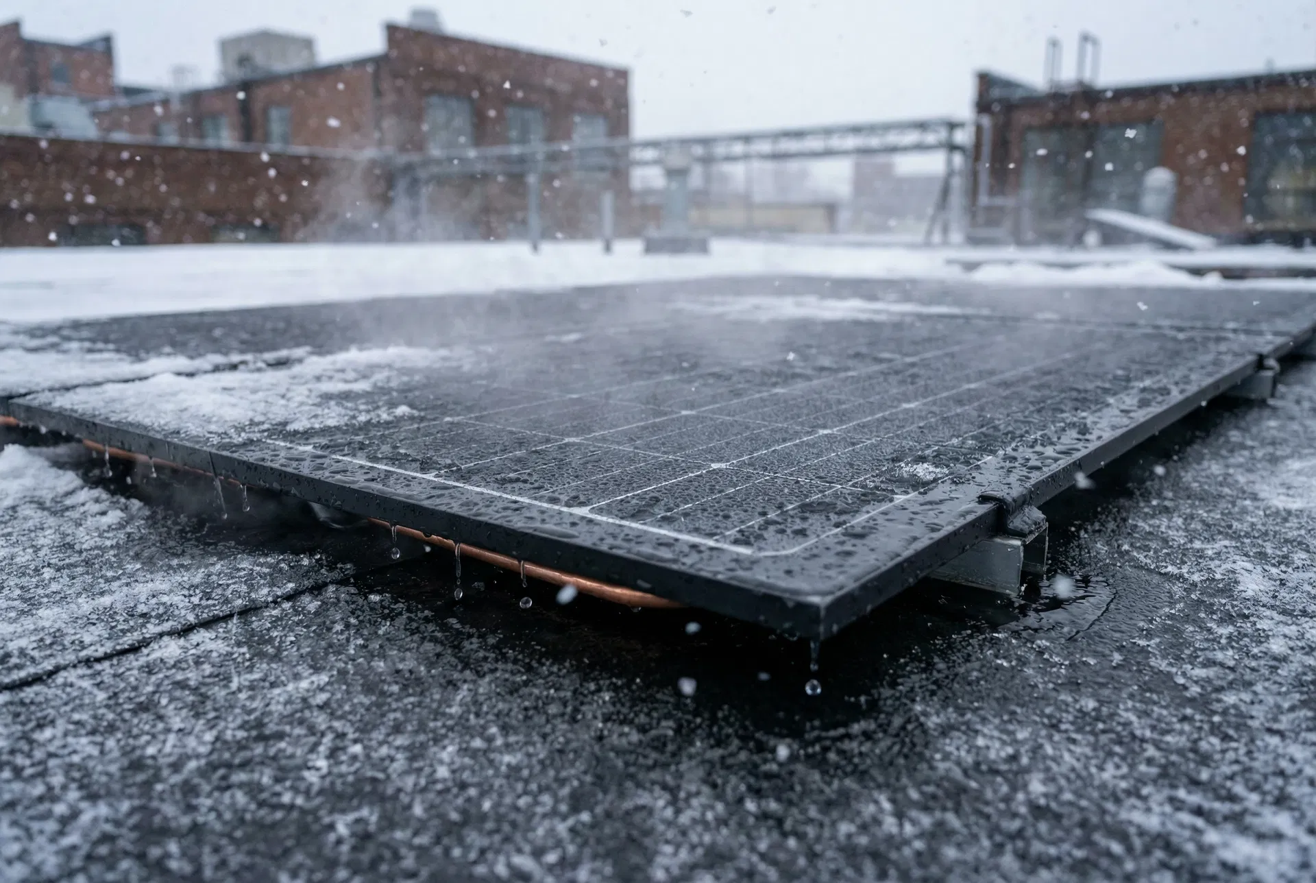 Närbild på Solpulsen panel med aktiv snösmältning