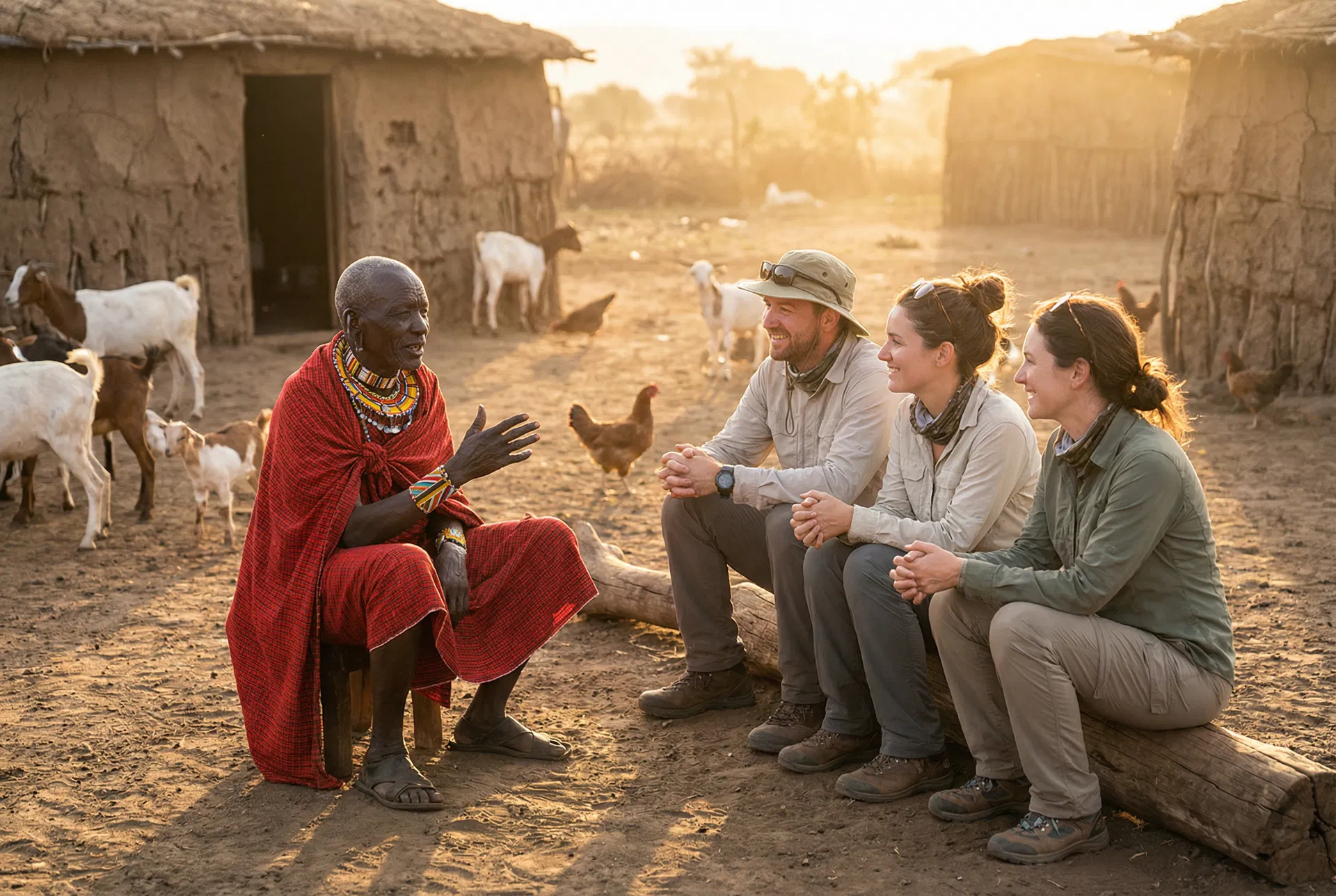Local community elder sharing knowledge with travellers in East Africa