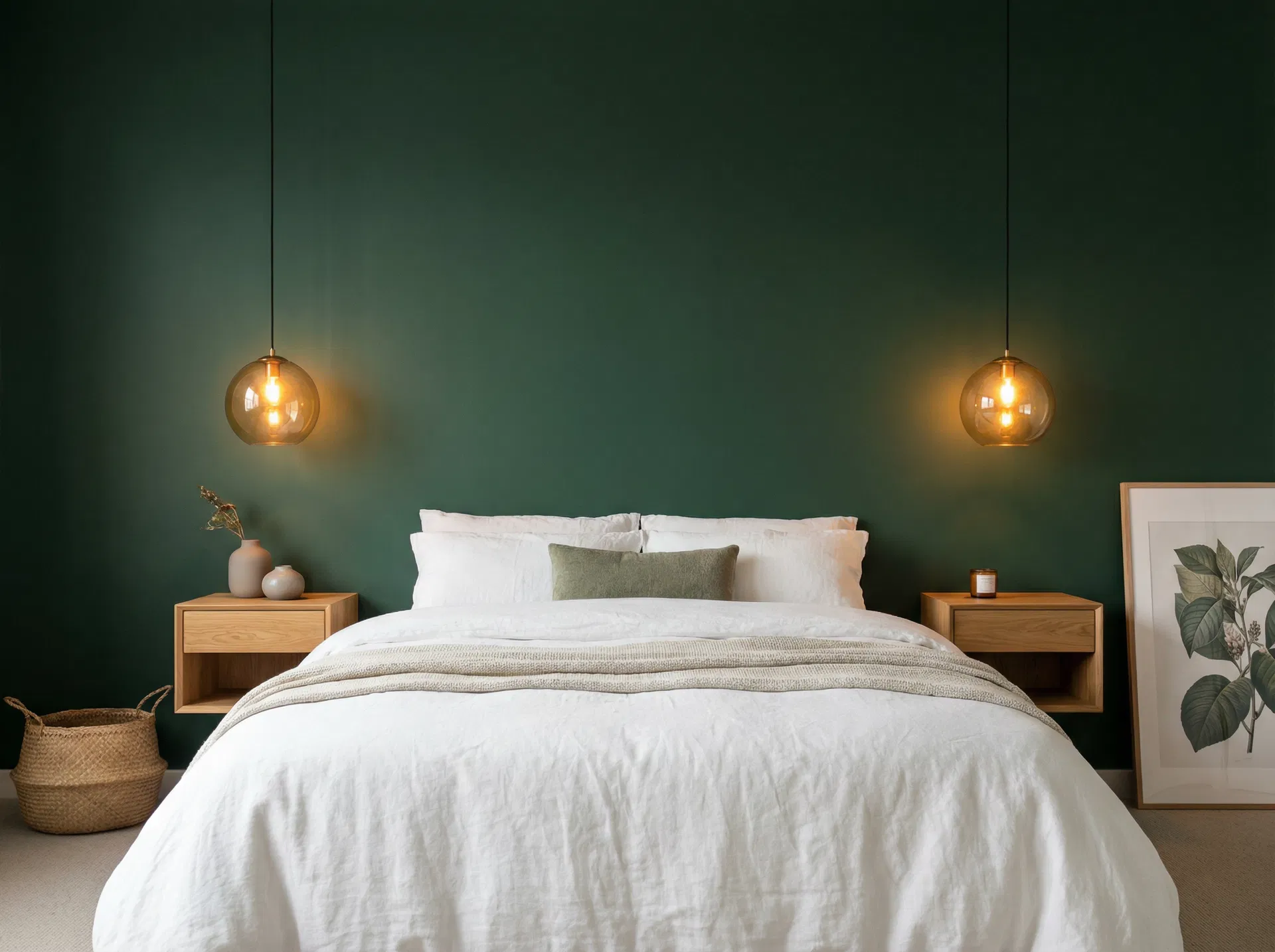 Accent wall painting - deep forest green bedroom in Toronto