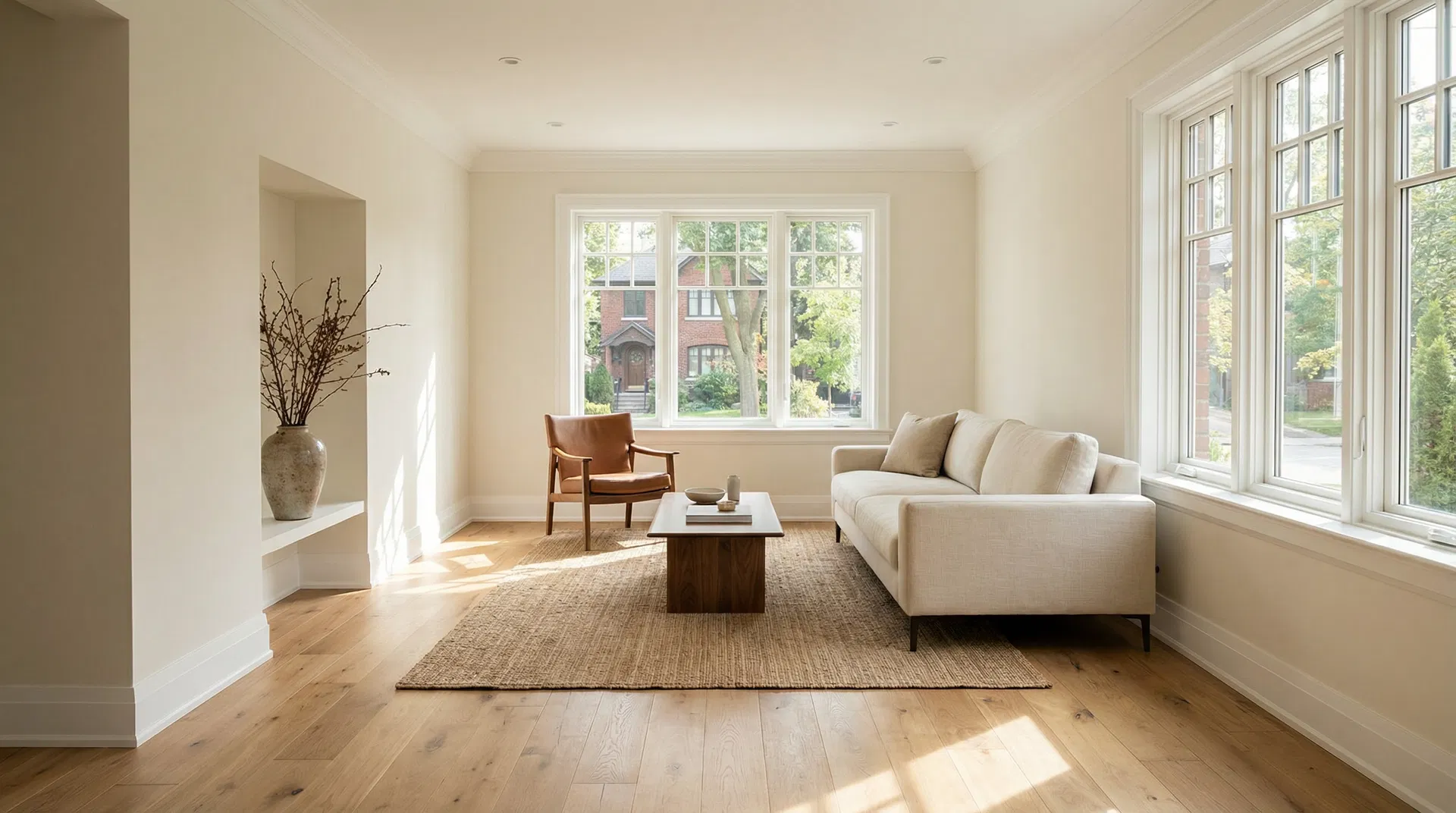Beautifully painted custom home interior in Toronto - bright living room with freshly painted walls