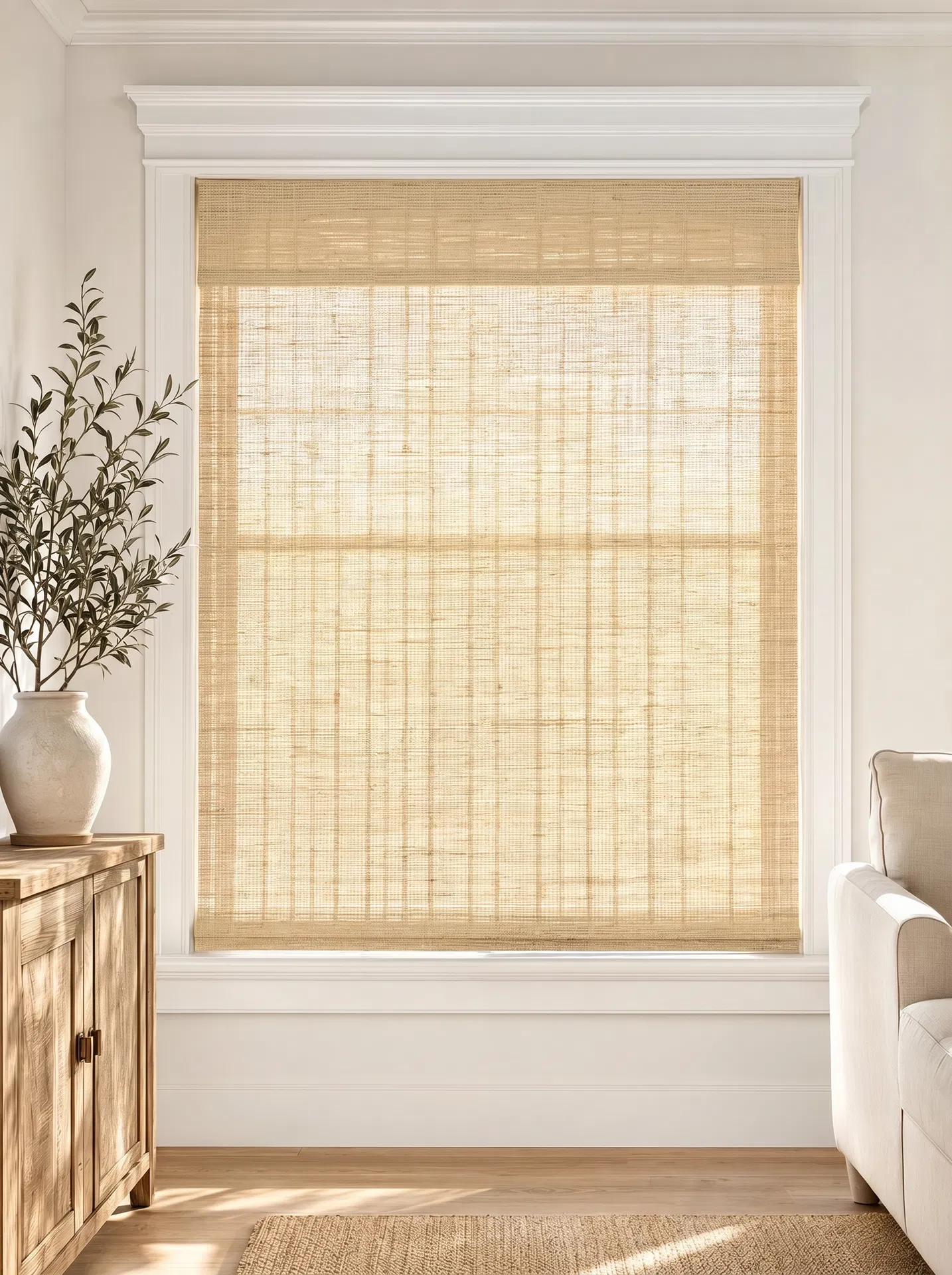 Lined woven wood shade — Soft Glow & Daytime Privacy