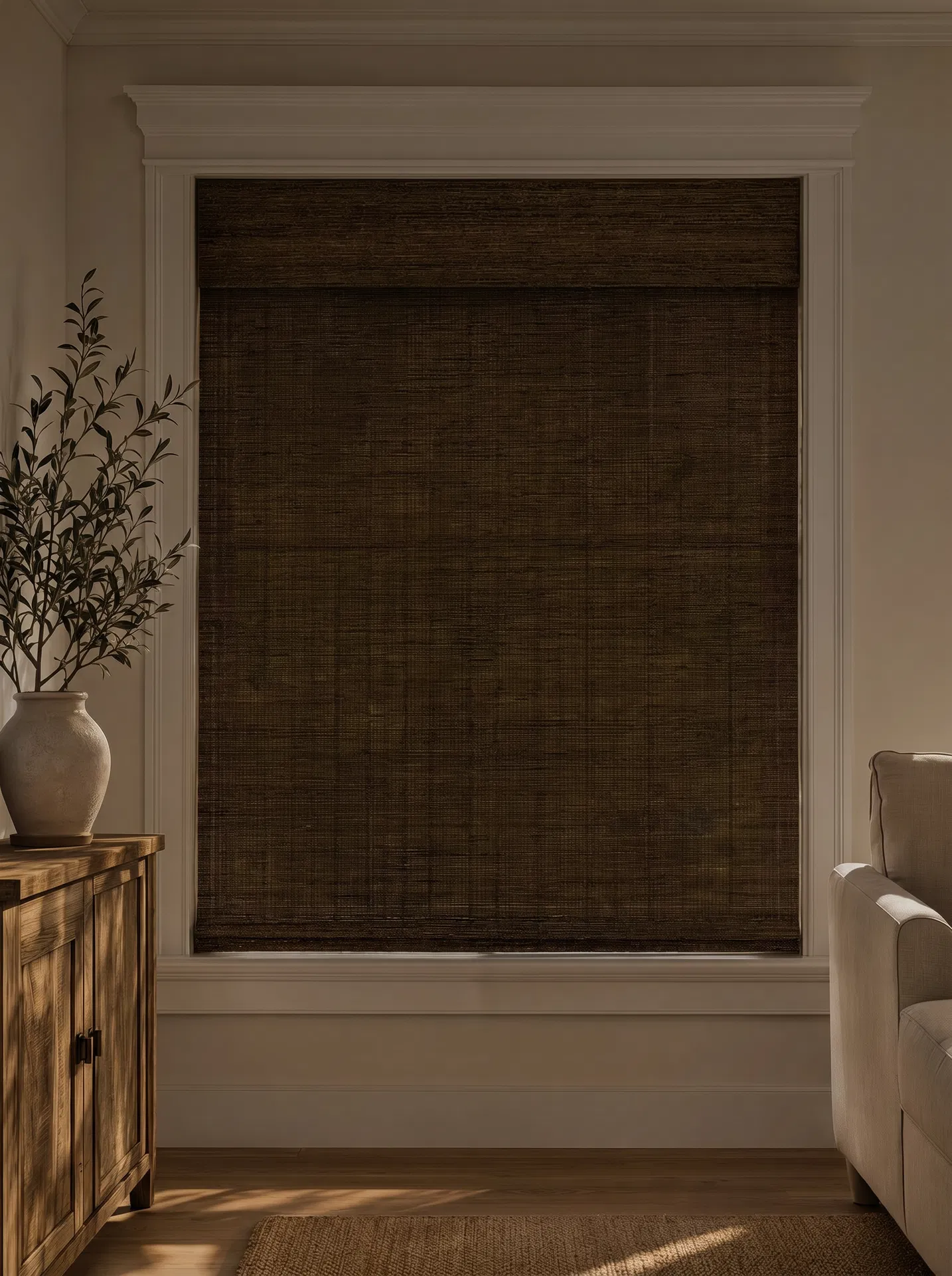 Room Darkening Liner woven wood shade — Full Privacy & Light Block