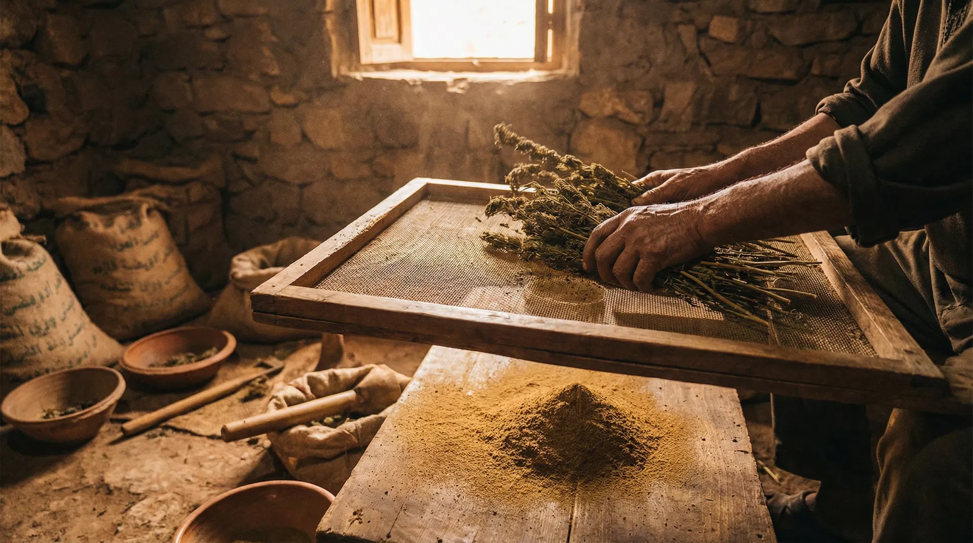 Traditional Moroccan dry sifting technique