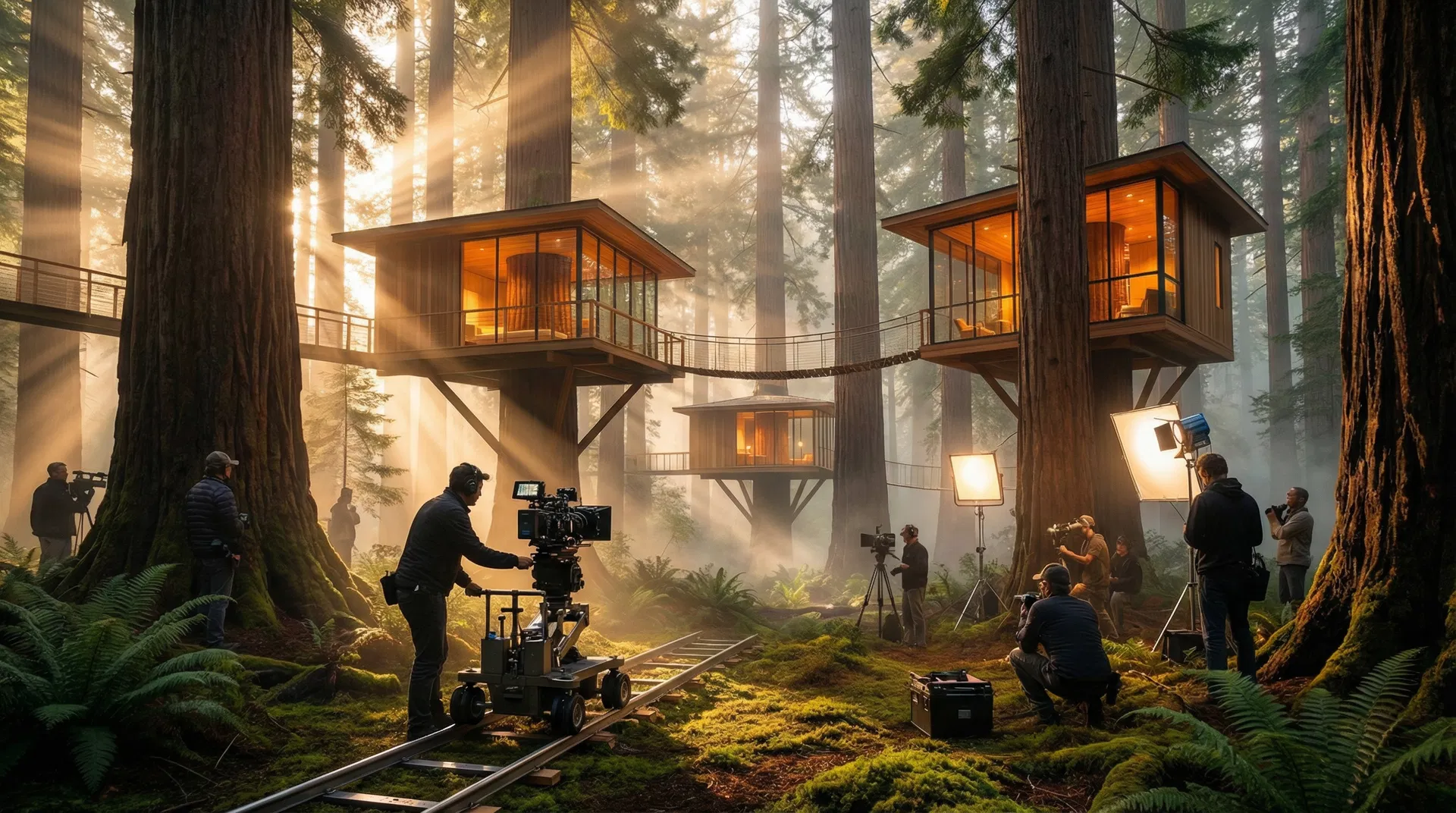 Film production in the redwood forest