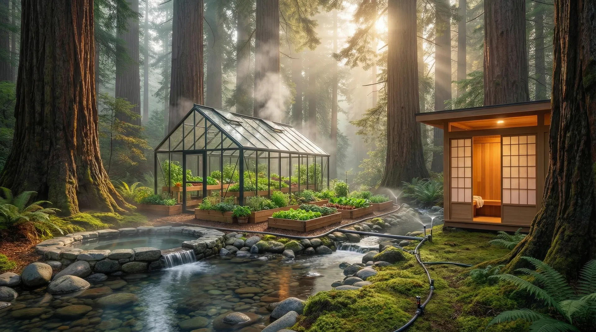 Greenhouse and tiny residence concept across the road