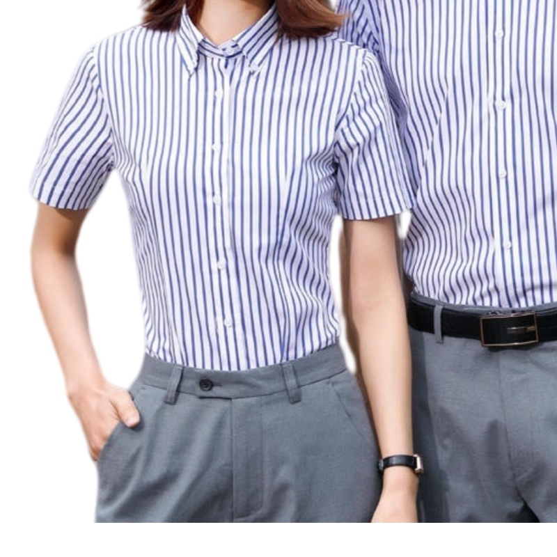 男女同款商務條紋短袖恤衫 - 專業制服訂造
