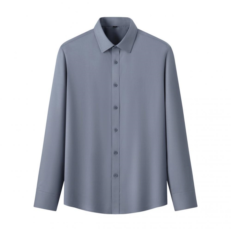 專業商務長袖恤衫 - 經典灰藍色