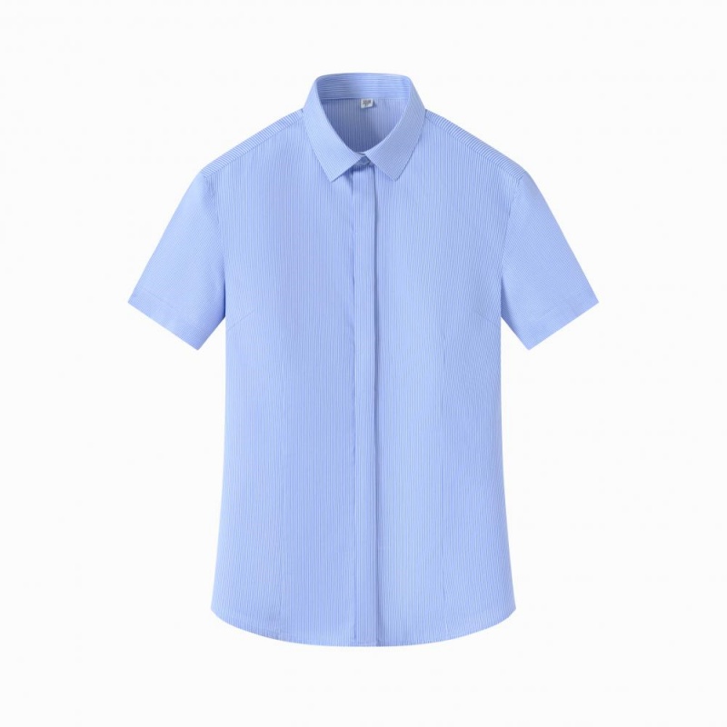 專業條紋短袖恤衫 - 經典藍色