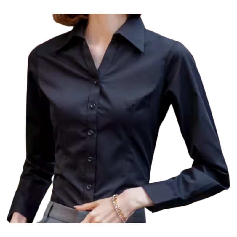 專業修身商務恤衫 - 經典黑色長袖制服襯衫