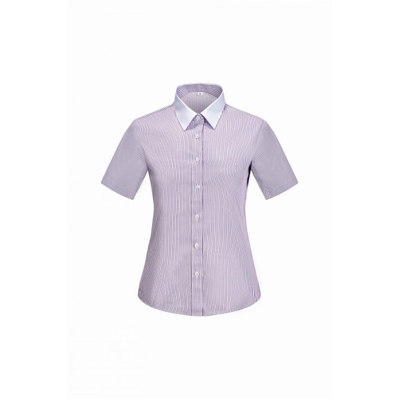 女士修身短袖條紋恤衫 - 專業商務制服訂造