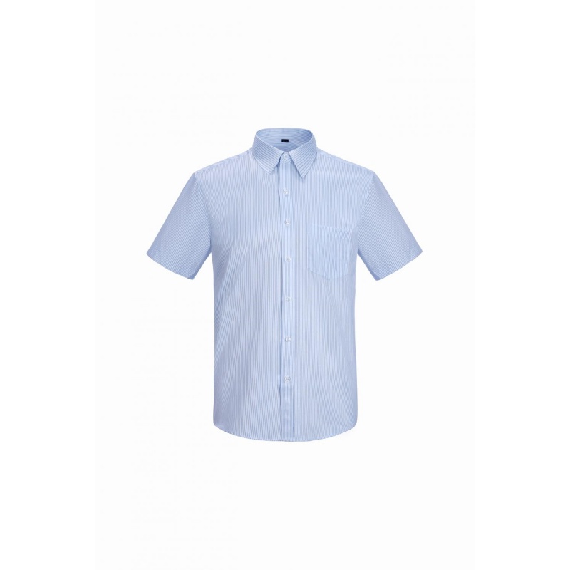 商務短袖條紋恤衫 - 淺藍色 (訂製款)
