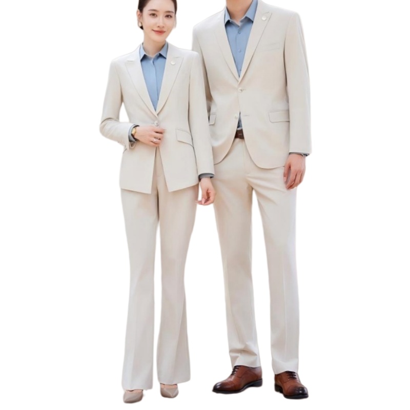 商務米色西裝套裝：男女同款修身剪裁，優雅專業制服訂造