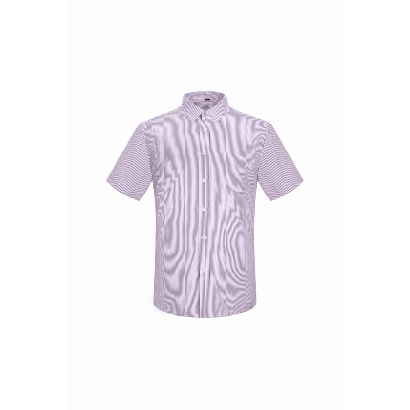 商務休閒短袖恤衫 - 紫色細條紋