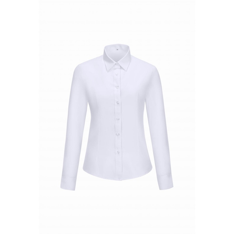 專業修身女裝恤衫 - 經典白長袖商務襯衫