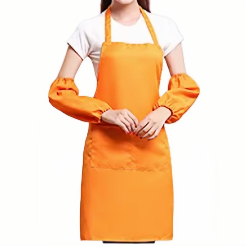 多功能防水防油橙色圍裙連袖套，適用於餐飲廚房、烘焙、清潔、美髮等行業制服訂造