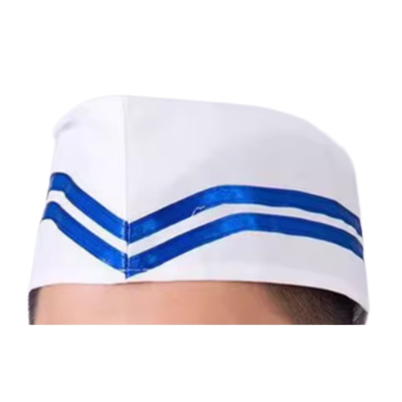 透氣耐用廚師帽/服務員帽：藍條紋設計，專業形象輕鬆定制