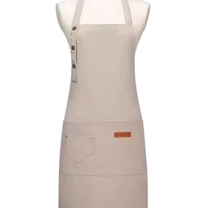多功能淺卡其色棉麻圍裙：餐飲烘焙、咖啡花藝、酒店廚房專業之選