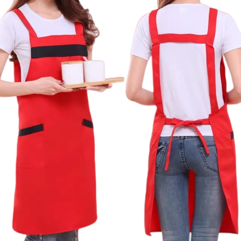 多功能耐磨紅黑撞色圍裙：餐飲烘焙、咖啡師、美髮寵物美容專業制服訂造