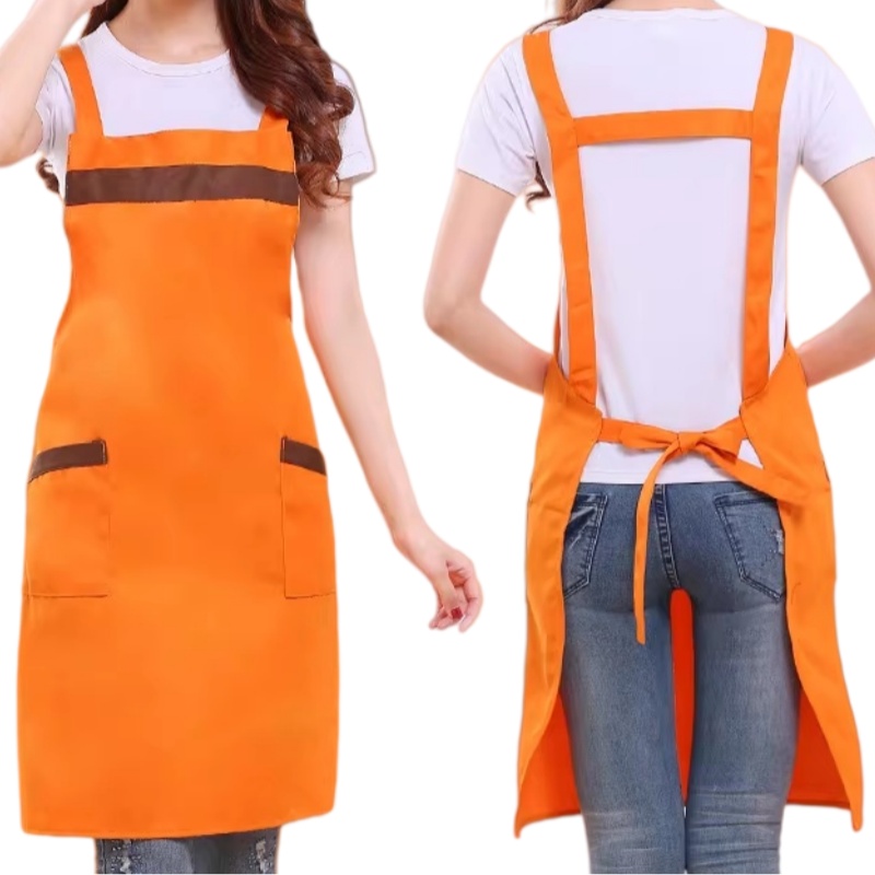多功能耐磨橙色圍裙:咖啡廳、烘焙店、餐廳廚房、美髮美甲專業制服圍裙訂造