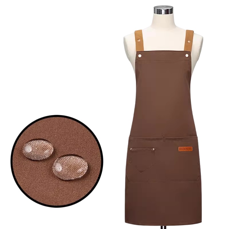 專業防水耐磨咖啡棕圍裙訂造:適用於餐飲、烘焙、美髮、清潔等多行業的耐用圍裙