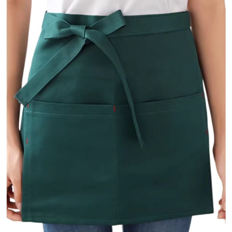 專業餐飲服務圍裙訂造 – 深綠半身圍裙，適用於咖啡廳、烘焙店、酒店餐飲