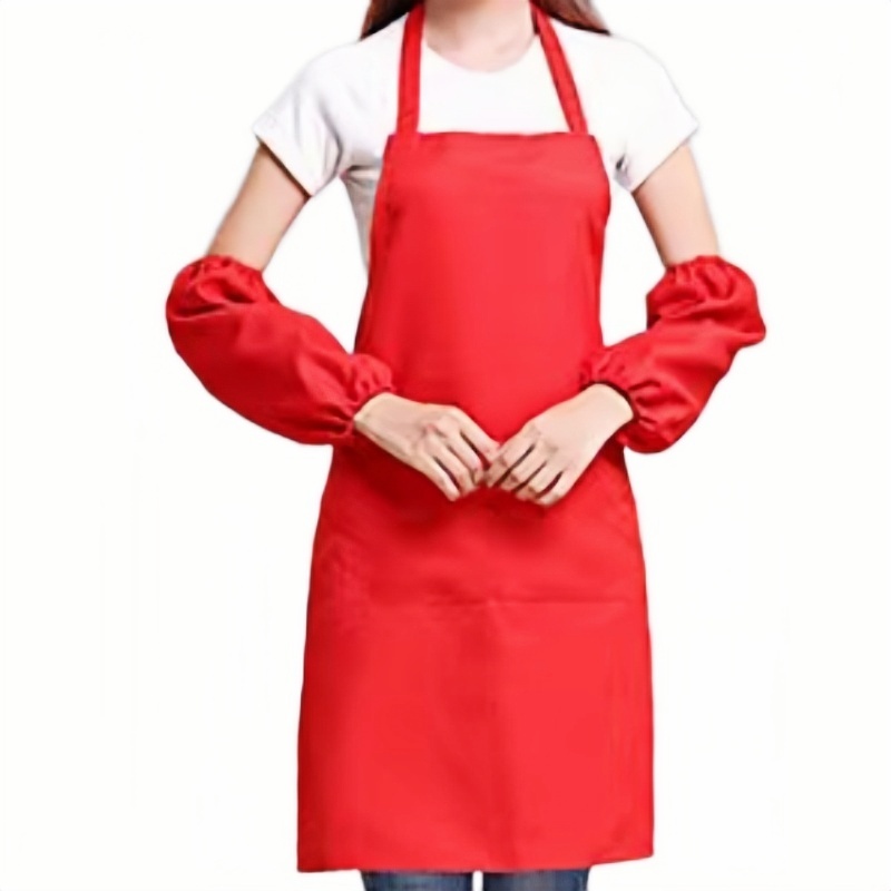 多功能防水防污紅圍裙連袖套 | 專業餐飲、烘焙、美容制服訂造