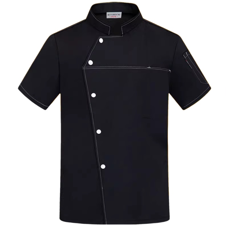 專業黑色短袖廚師服訂造：透氣耐磨，適用各式餐飲廚房、酒店、烘焙坊