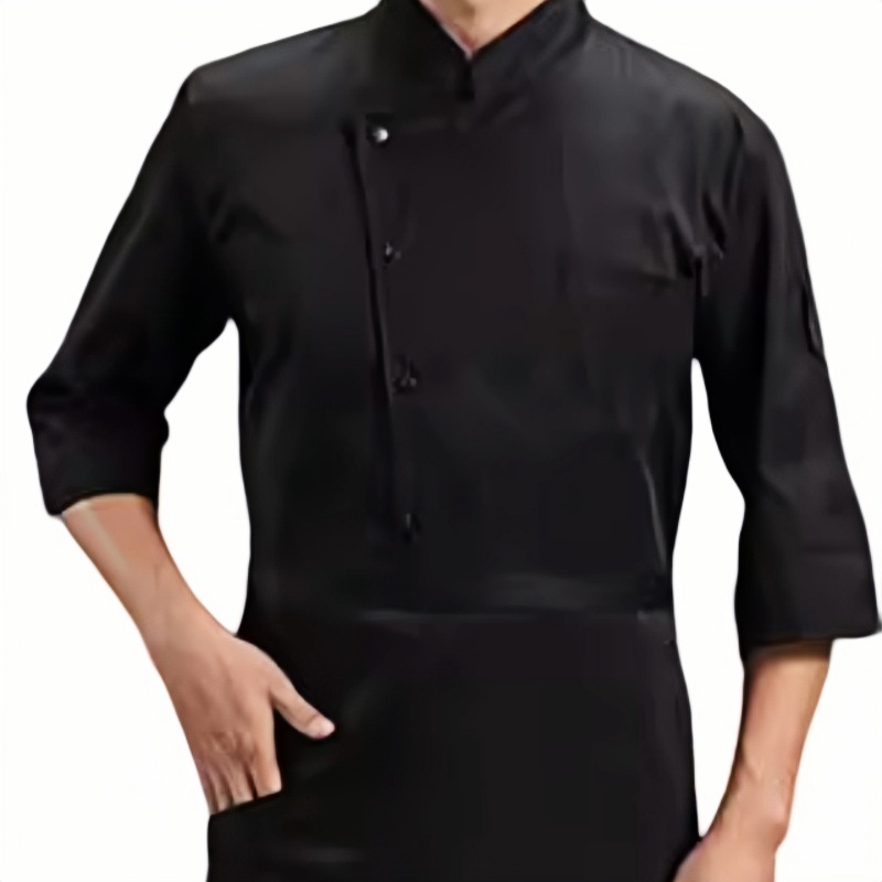 專業廚師服訂造：黑色斜襟七分袖廚師衫，適用於各式餐廳、酒店及餐飲業