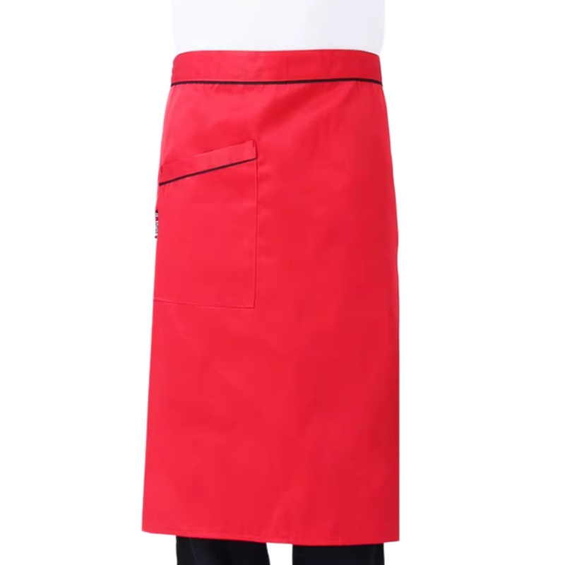 專業紅色半身圍裙定制：餐飲、烘焙、咖啡廳多功能防污工作圍裙