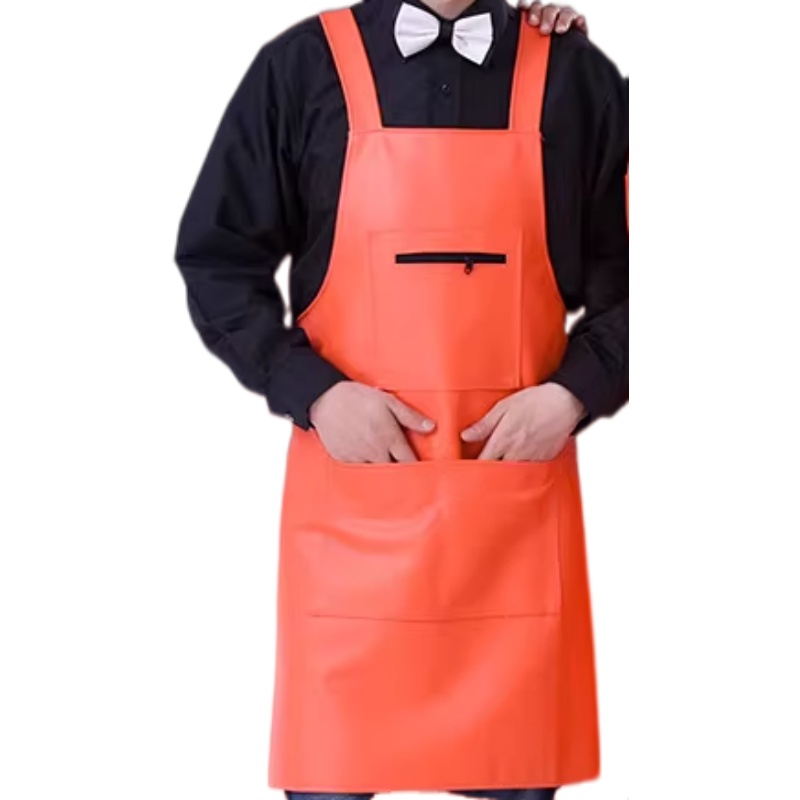 耐磨防水橙色皮革圍裙：餐廳廚房、咖啡廳、烘焙店、美髮美甲多功能專業制服訂造
