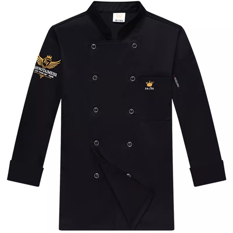 專業黑色長袖廚師服 | 酒店餐廳烘焙餐飲專用 | 透氣耐磨防油污制服