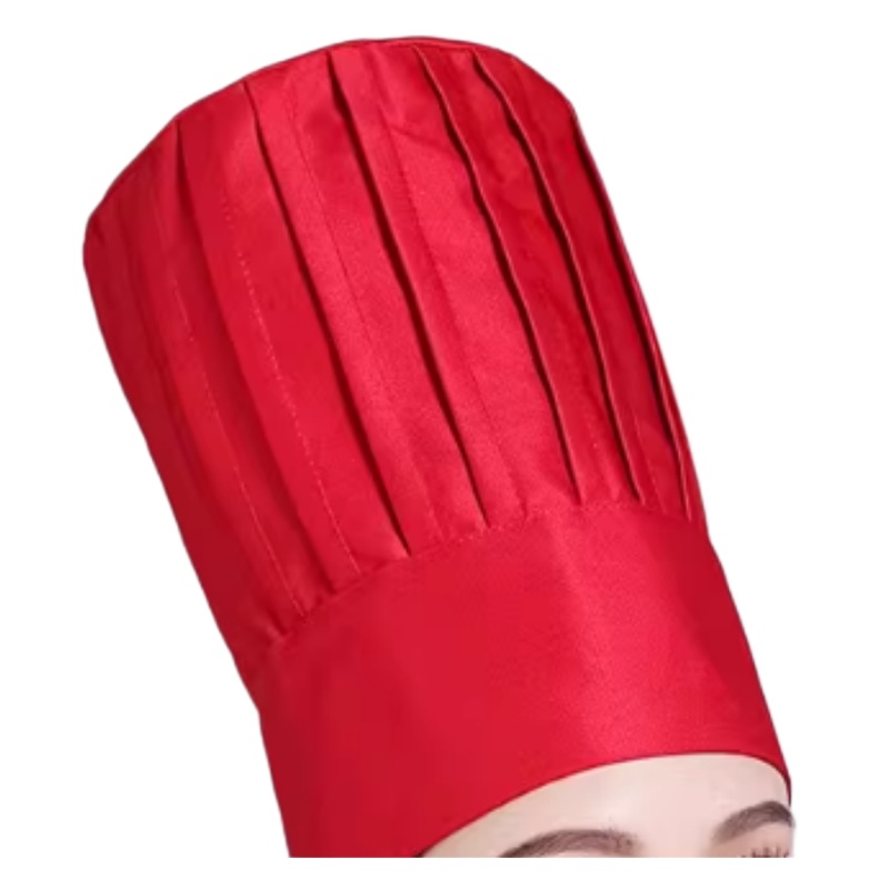 專業紅色褶皺廚師帽：餐飲烘焙專用，透氣耐用，提升廚房專業形象